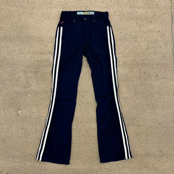 Vintage Y2k Mudd Jeans Navy Striped Flare Pants Size 3 Women's - Picture 1 of 6